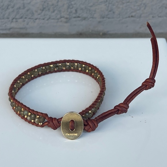 Brown Leather Wrap Bracelet with Beaded Detail - Picture 8 of 10